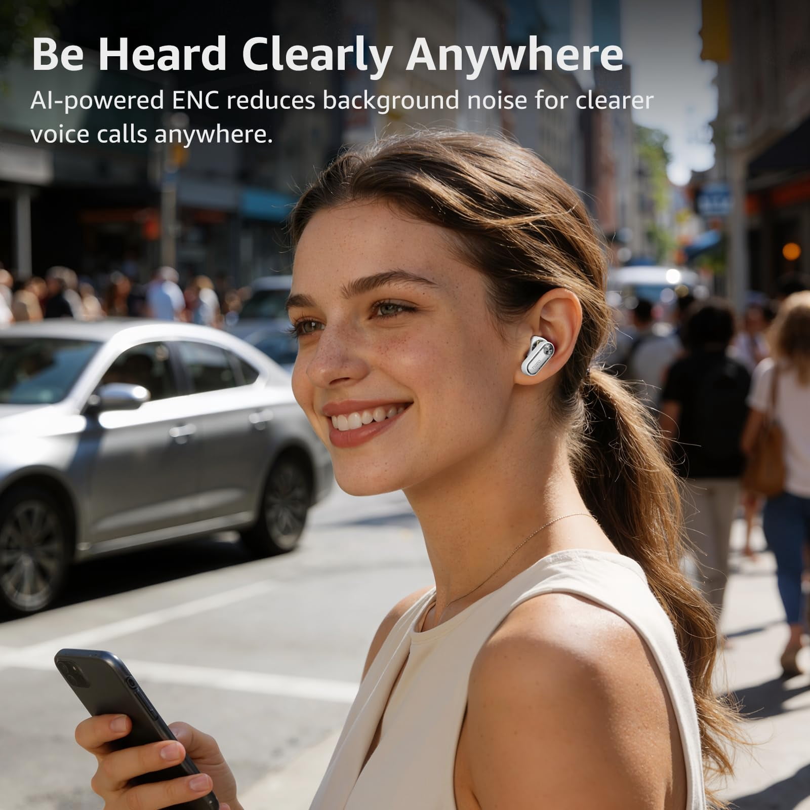 TOZO AI Translation Hybrid Active Noise Cancelling Earbuds, 100+ Languages, 70H, Smart ENC AI Calls, Stereo Bass with App-32EQ, IPX5 Waterproof Bluetooth 5.4 Headphones, Sleek Transparent Design