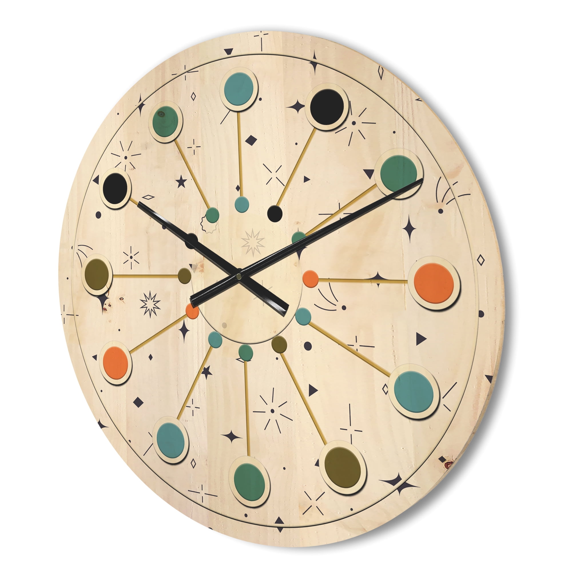 Designart 'Golden Diamond Geometrical Pattern III' Mid-Century Modern Wood Wall Clock