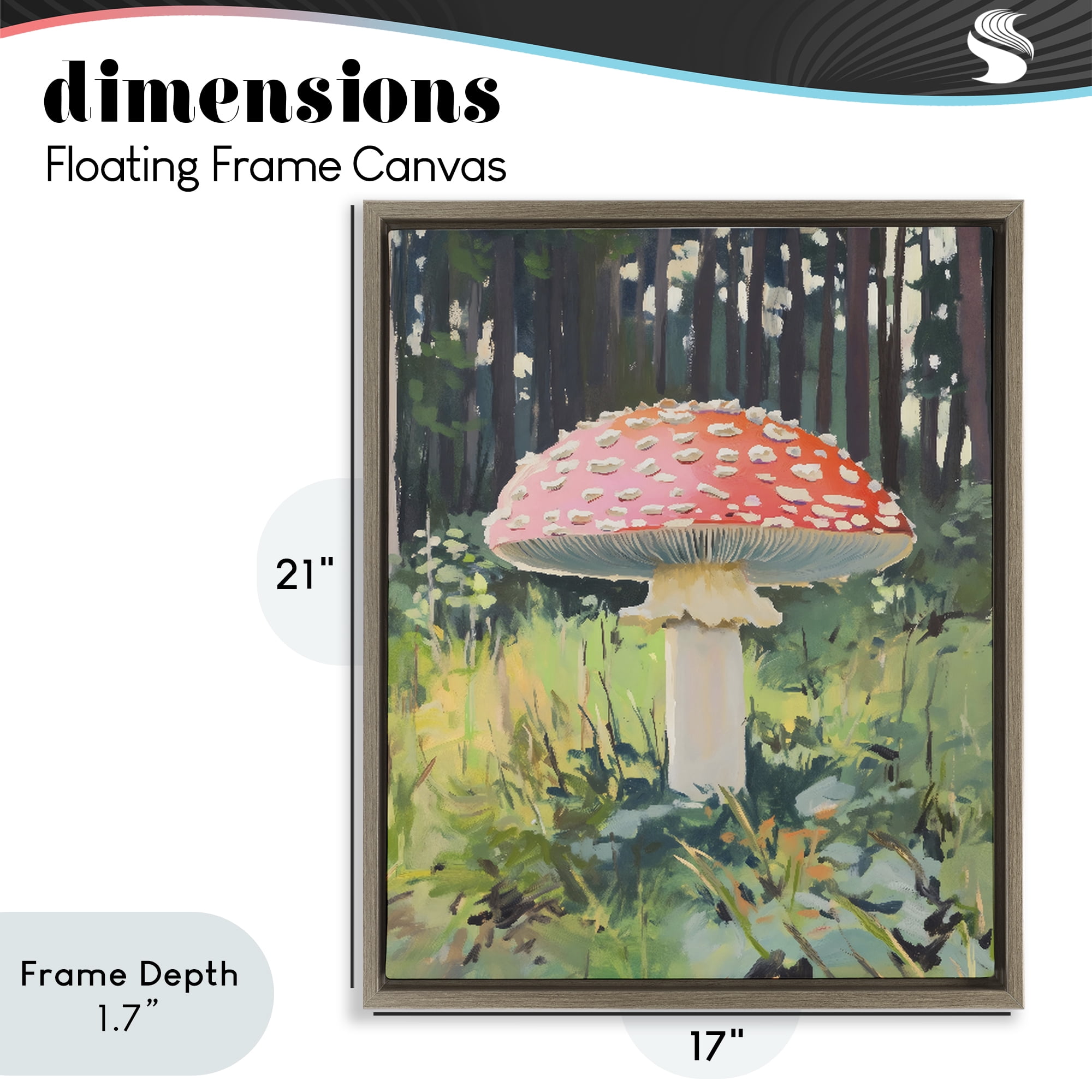 Stupell Industries Red Mushroom in Sunlit Forest Brown Framed Floater Canvas Wall Art, design by The Prints Vibe