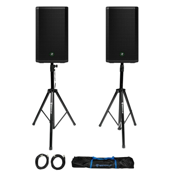 (2) Mackie Thrash212 12" 1300W Powered Active DJ PA Speakers Stands Thrash 212