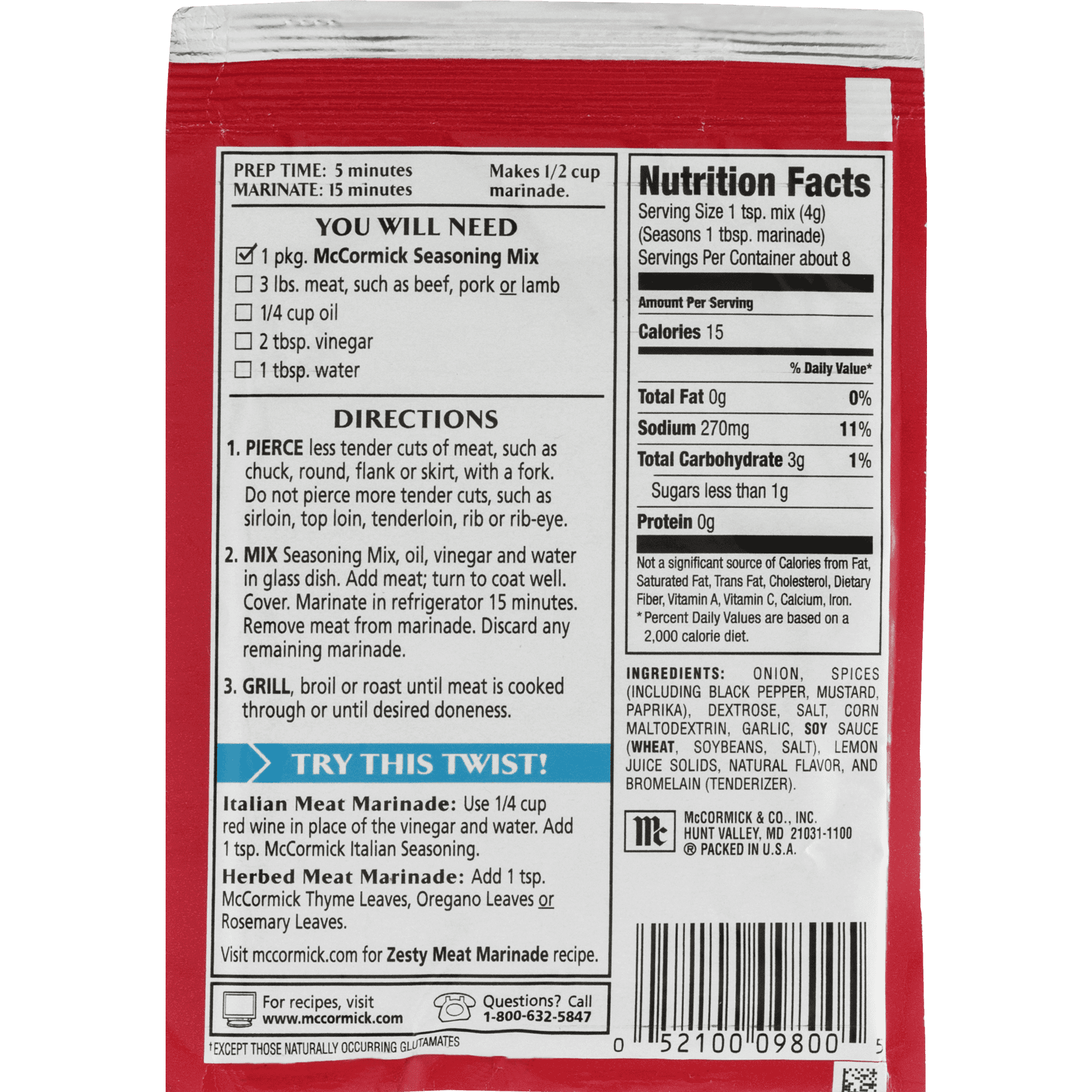 McCormick Meat Marinade Seasoning Mix 1.12 Oz Walmart