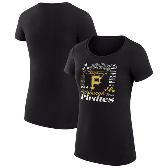 Women's G-III 4Her by Carl Banks Black Pittsburgh Pirates Super-Slim Fit Lightweight Collage Team Graphic Crew Neck