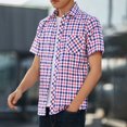 thumbnail image 5 of Aueoeo Men's Casual Short Sleeve Button-Up Striped Plaid Dress Shirts Beach Shirt Daily Work Regular Fits Lightweight Tees, 5 of 7