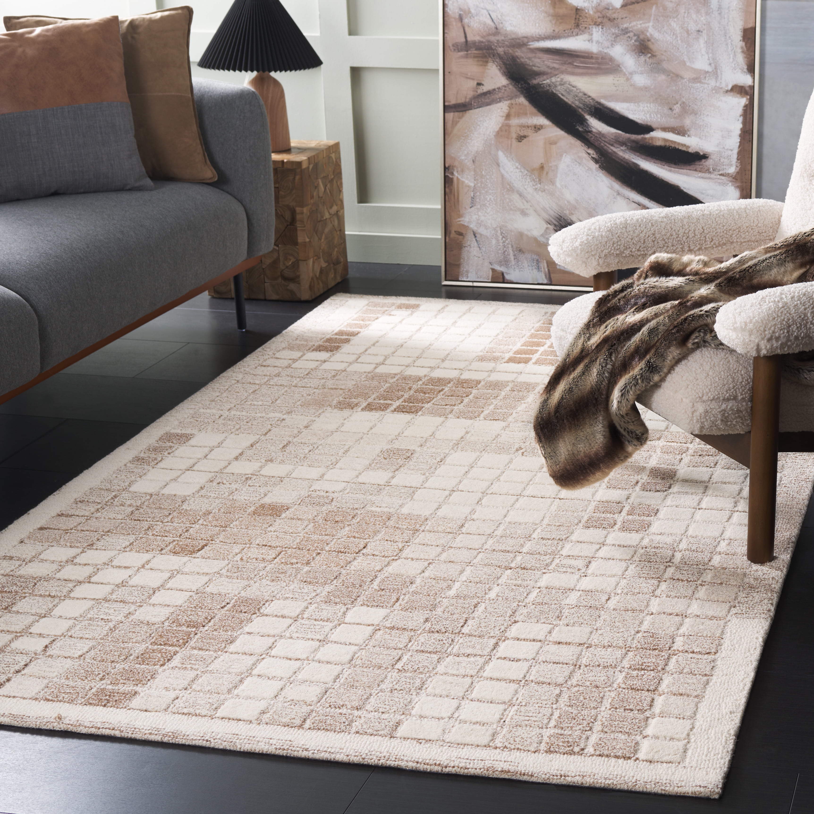 SAFAVIEH Ebony Risto Geometric Area Rug, Ivory/Brown, 6' x 9'