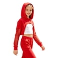 thumbnail image 4 of Aislor Girls Mesh Long Sleeve Drawstring Hooded Crop Top for Hip Hop Jazz Dancewear Red 16, 4 of 5
