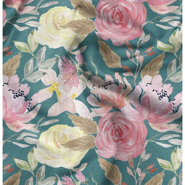 Soimoi Moss Georgette Fabric Leaf Floral Print Fabric by Yard 42 Inch Wide