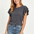 thumbnail image 4 of Admvng Womens Scoop Neck Casual Tops Ruffle Short Sleeve Summer Loose Fit Blouses, 4 of 7