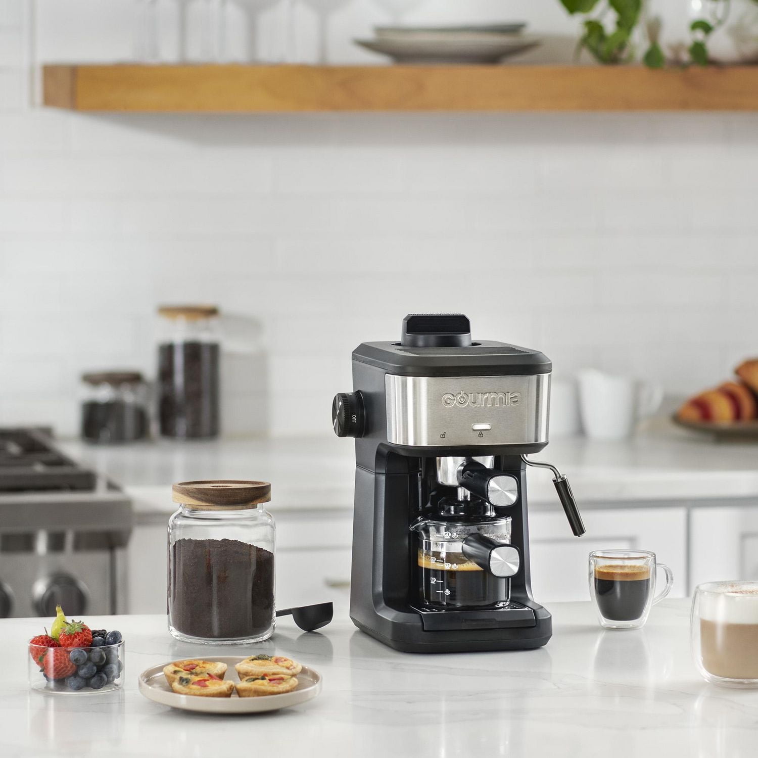 Gourmia 4-Shot Steam Espresso Maker with Frothing Wand- GCM4210, 4 Shot Espresso