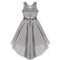 thumbnail image 4 of YUUMIN Kids Girls Floral Lace V Neck Junior Bridesmaid High Low Dress Wedding Party Pageant Ball Gown Grey 16, 4 of 6