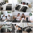 thumbnail image 5 of 3 Piece Black Beige Striped Duvet Cover Set Queen Size, Microfiber Comforter/Quilt Cover with Corner Ties and 2 Pillowcases, Modern Farmhouse Retro Lines All Season Soft Bedding with Zipper Closure, 5 of 8