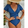 thumbnail image 6 of Attraco One Piece Swimsuits for Women Trumpet Sleeve V Neck Ruched Monokini Bathing Suits, 6 of 6