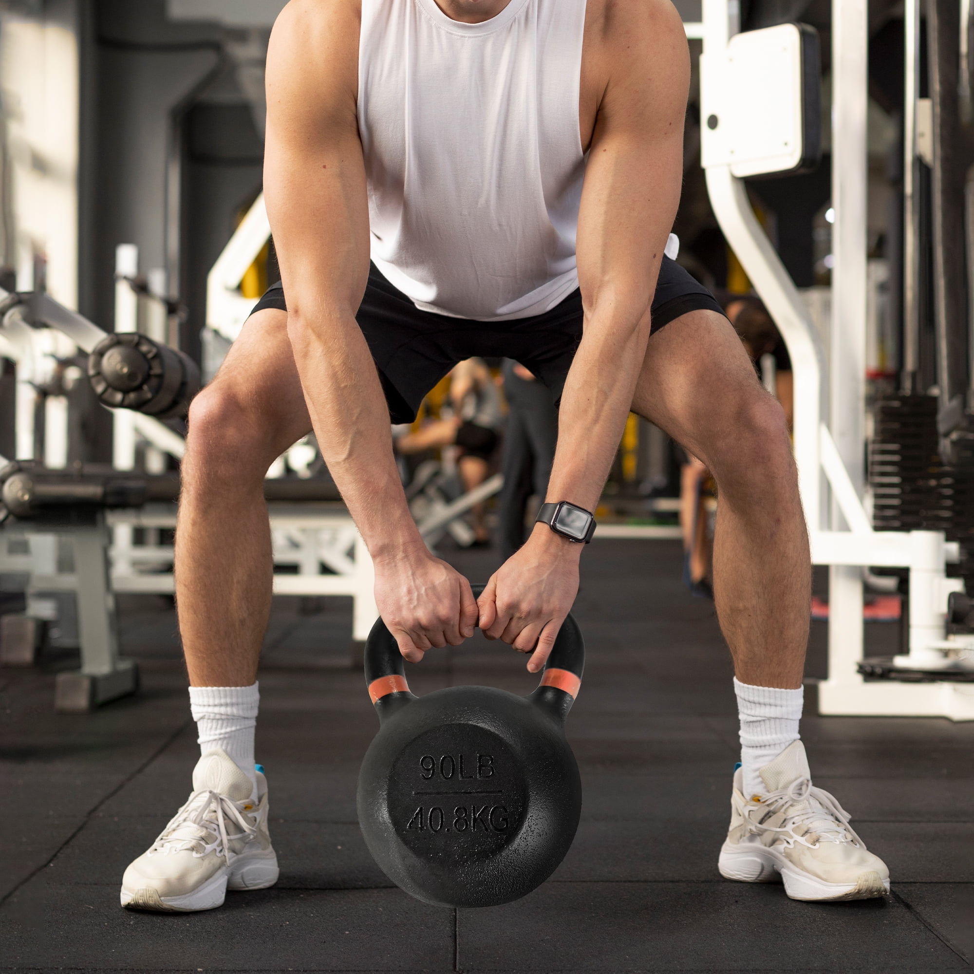 BalanceFrom Single Cast Iron Kettlebell, Black, 90 lbs