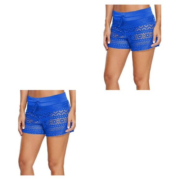 Advancent Pantalones cortos de encaje para mujer, bañadores de moda, ropa de baño, cómodo y Sexy, accesorios de playa de poliéster Azul oscuro L 2piezas