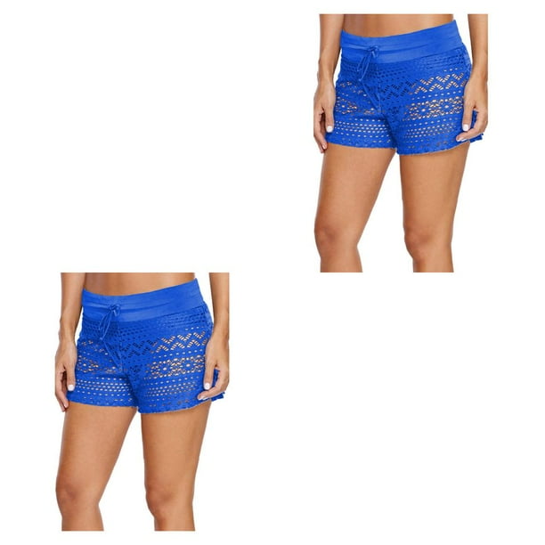 Greeniant Bottom Ladies Lace Shorts Swim Trunks Hollow Transpirable Briefs Traje de baño Lavable Cómodo Poliéster Traje de baño Azul oscuro L 2Conjunto