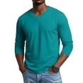 thumbnail image 1 of Dwelliawo Mens Long Sleeve Tee Shirts Casual V Neck Muscle Basic T-Shirt Moisture Wicking Soft Tops Turquoise L, 1 of 3