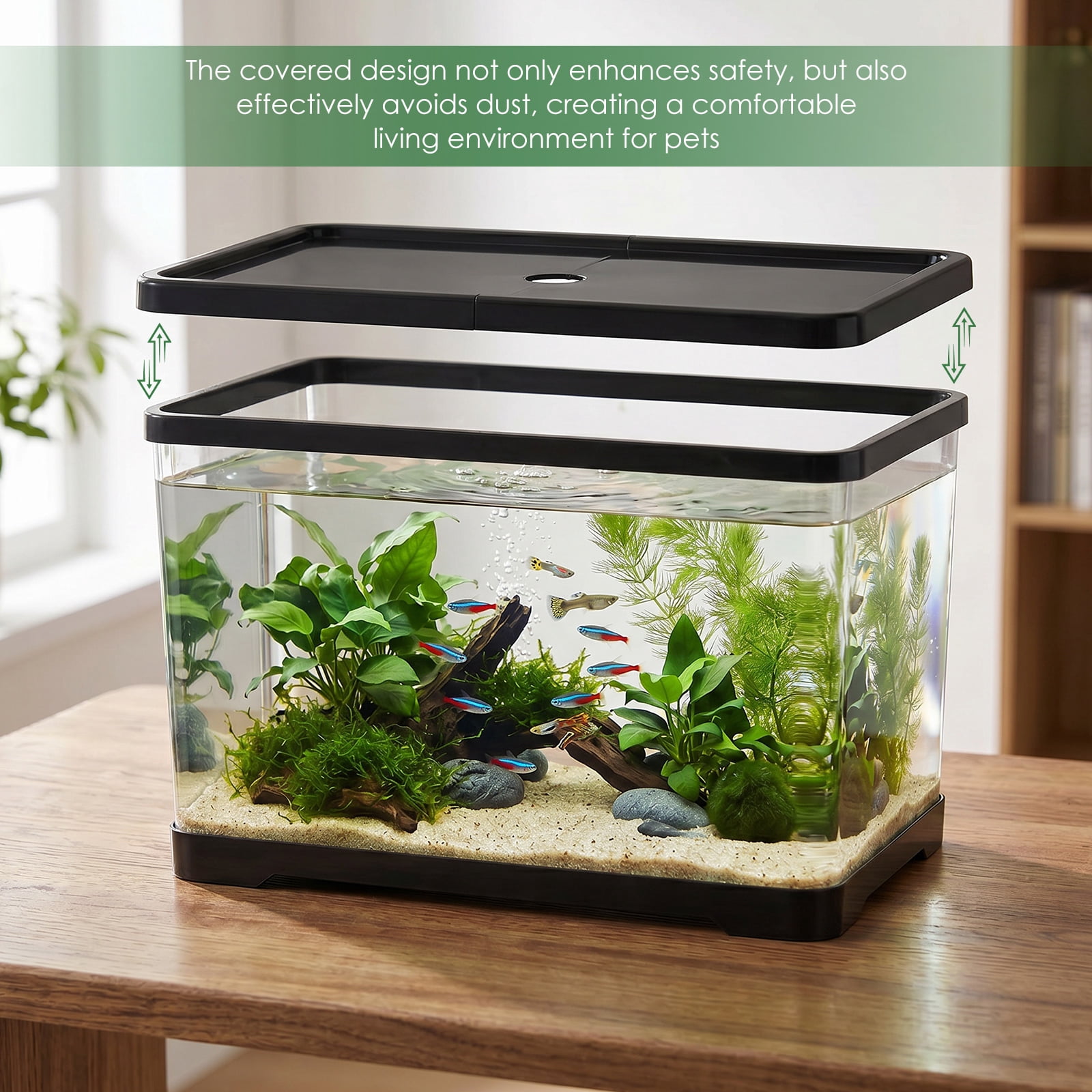 Austok PC Rectangular Fish Tank Aquarium for Fish Reptile Succulent Flower Centerpiece Shatterproof with Clear Clarity for Home Office Desktop Decor