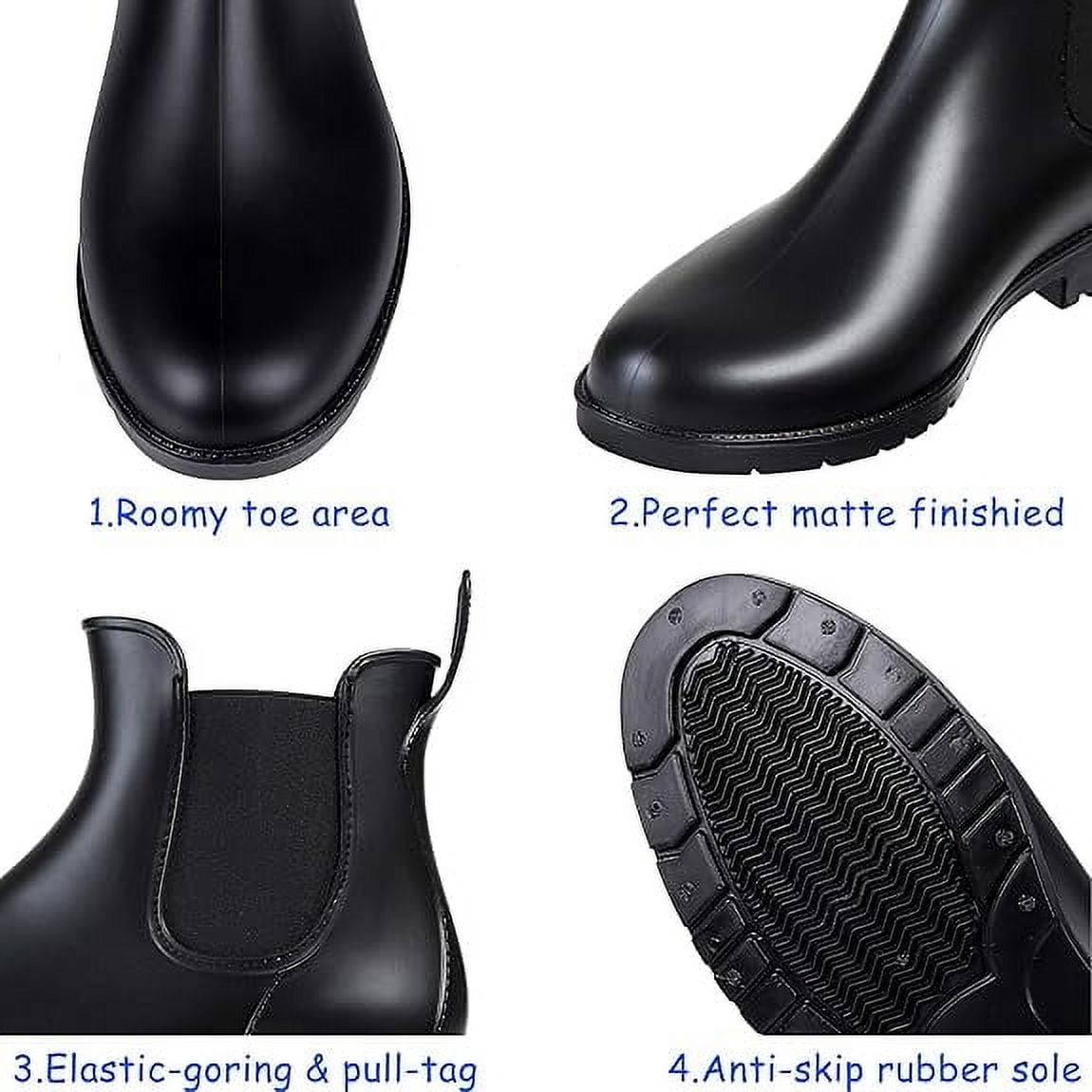 Cyiecw Women's Short Rain Boots Waterproof Anti Slip Rubber Ankle Chelsea Booties Rainboots for Women, Black, Size 11