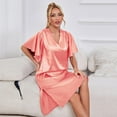 thumbnail image 4 of XBASW Women Satin Nightgowns Short Sleeve Ice Silk Sleepwear V Neck Pajamas Dresses Summer Nightdress S-XL, 4 of 12