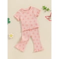 thumbnail image 5 of Mevireiy Toddler Baby Girls Daisy Floral Ribbed Flared Long Pants Two Pieces Outfits Short Sleeve T Shirt Tops, 5 of 9