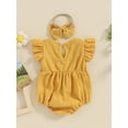 thumbnail image 5 of Musuos Baby Girl Summer Jumpsuit 3M 6M 12M 18M Solid Color Crew Neck Fly Sleeve Romper and Bow Headband Set Cute Clothing, 5 of 10