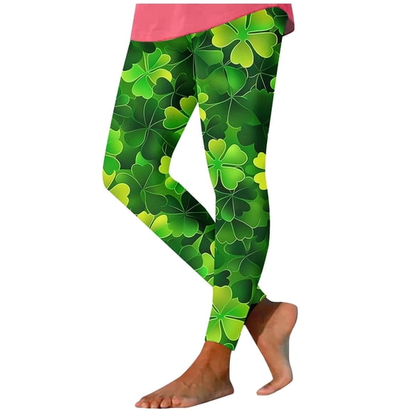 Ecqkame Women's St. Patrick Day Shamrock Printing Leggings Casual Elastic Waist Yoga Trousers Sports Tight Pant Army Green XXL