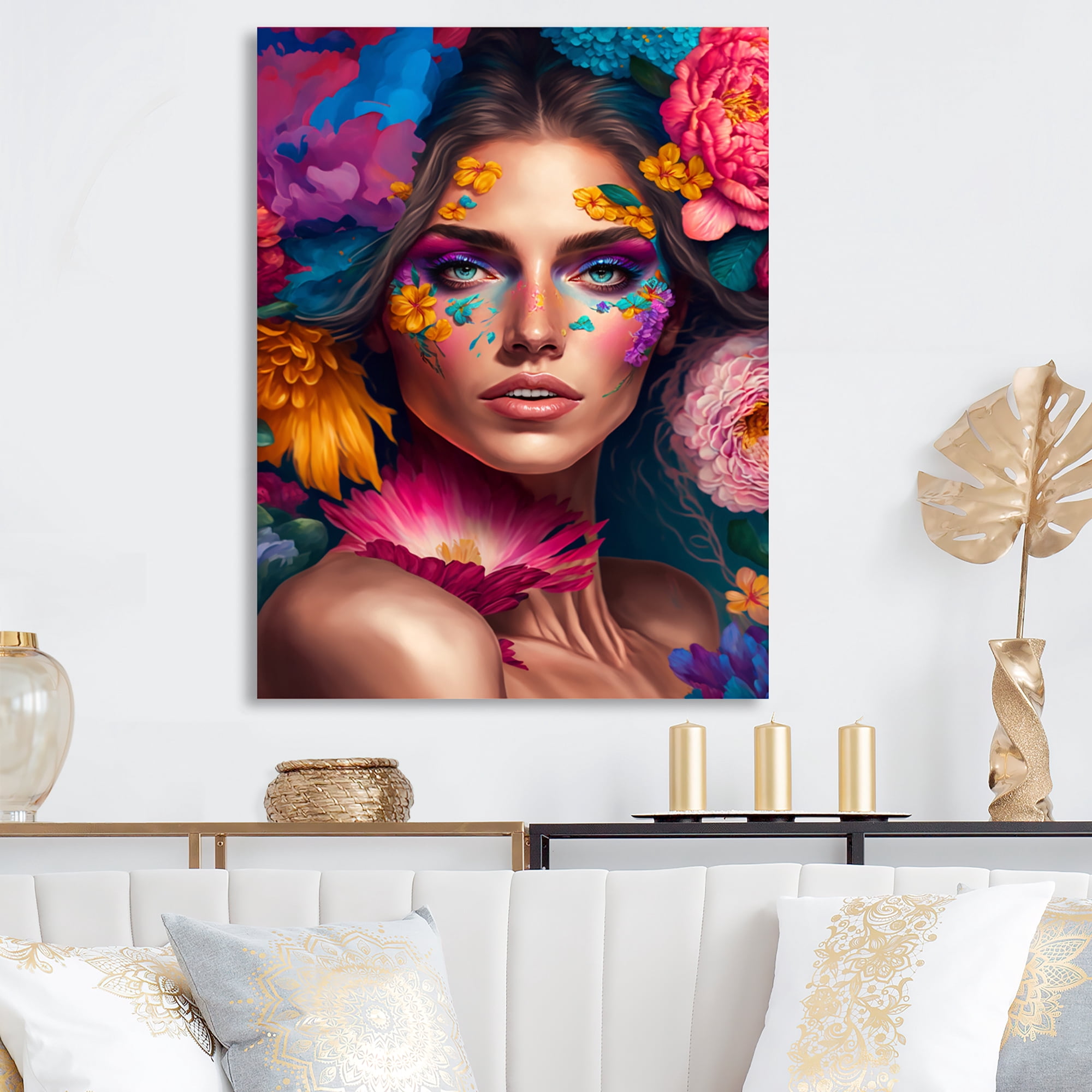 Designart Floral Sensual Woman Portrait IV Canvas Wall Art