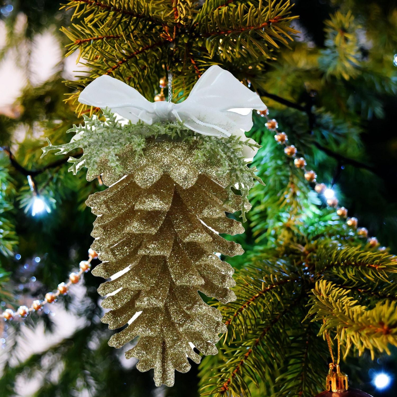 Holiday Time Gold Glitter Pinecone Ornament