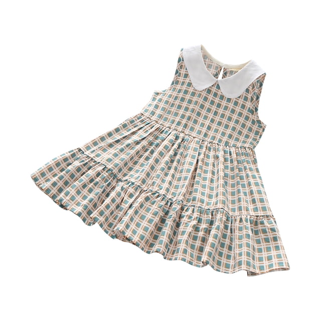 Yanlir Robe Confortable pour Bébés Filles Sans Manches à Volants Imprimé Fleuri Col Rond Mi-Mollet pour Tenues Adorables 2-10 Ans (Kaki, 3-4 Ans)