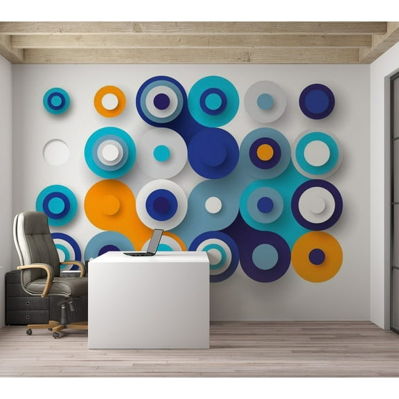 Tiptophomedecor Abstract Wallpaper Wall Mural - Geometry Of Blue Wheels