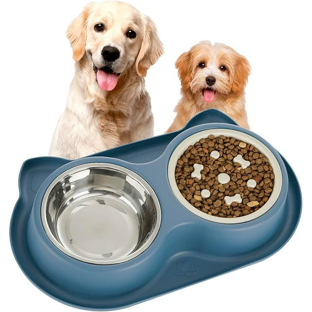 Comedero lento para perros, cuencos de agua y comida para perros, cuencos de acero inoxidable, antideslizantes, platos para cachorros y gatitos para mascotas pequeñas y medianas