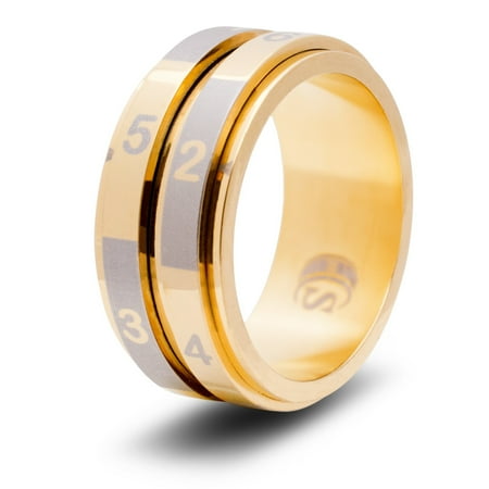 CritSuccess 2d6 Dice Ring with Double 6 Sided Die Spinner (Size 19 - Stainless Steel - Gold)