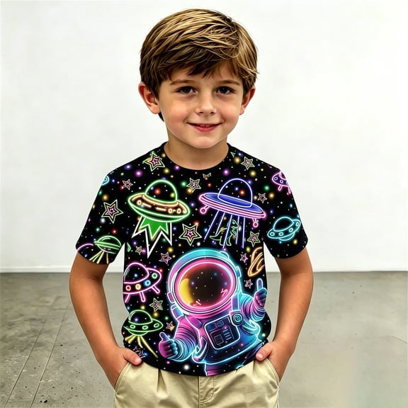 Boys Tshirts Graphic Print Crewneck Short Sleeve Jumper for Outdoor Wear Boys' Tops Tees Shirts Black 2 Years-3 Years