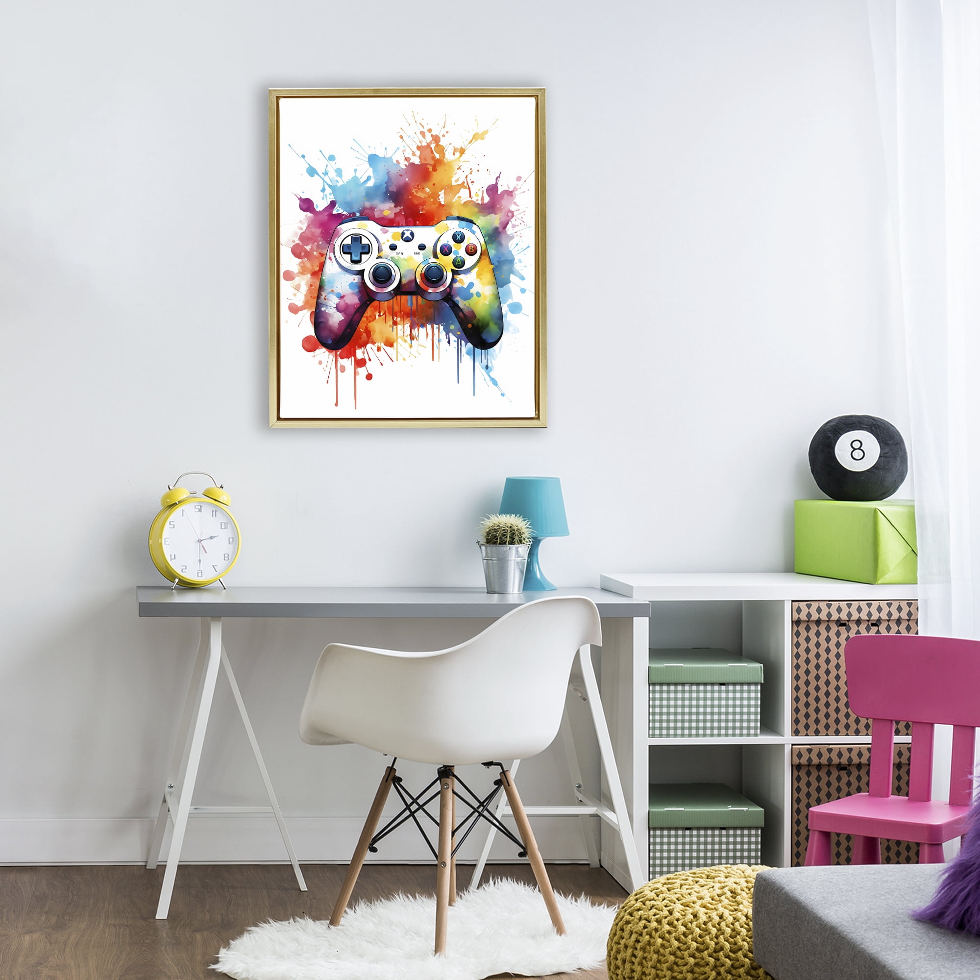 Stupell Industries Color Burst Game Controller Gold Framed Floater Canvas Wall Art, design by Creative Studio