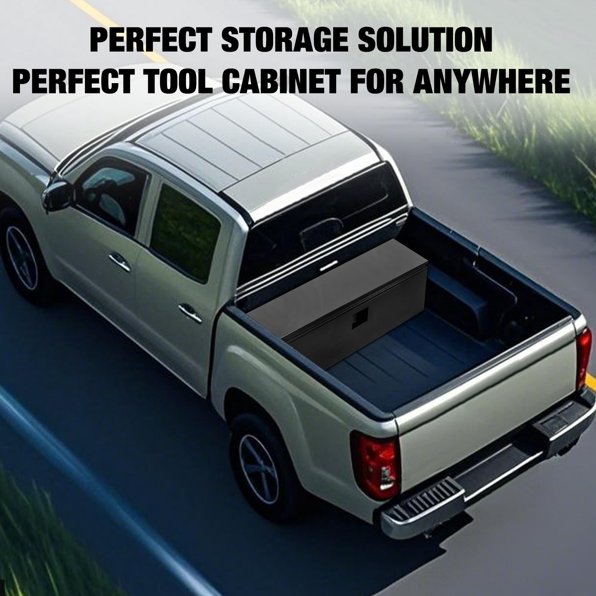 Steel Truck Bed Tool Box, Heavy Duty Metal Tool Box Organizer with Handle & Safe Lock, Trailer Box with Safe Hinge for Truck, Pickup, RV, Trailer