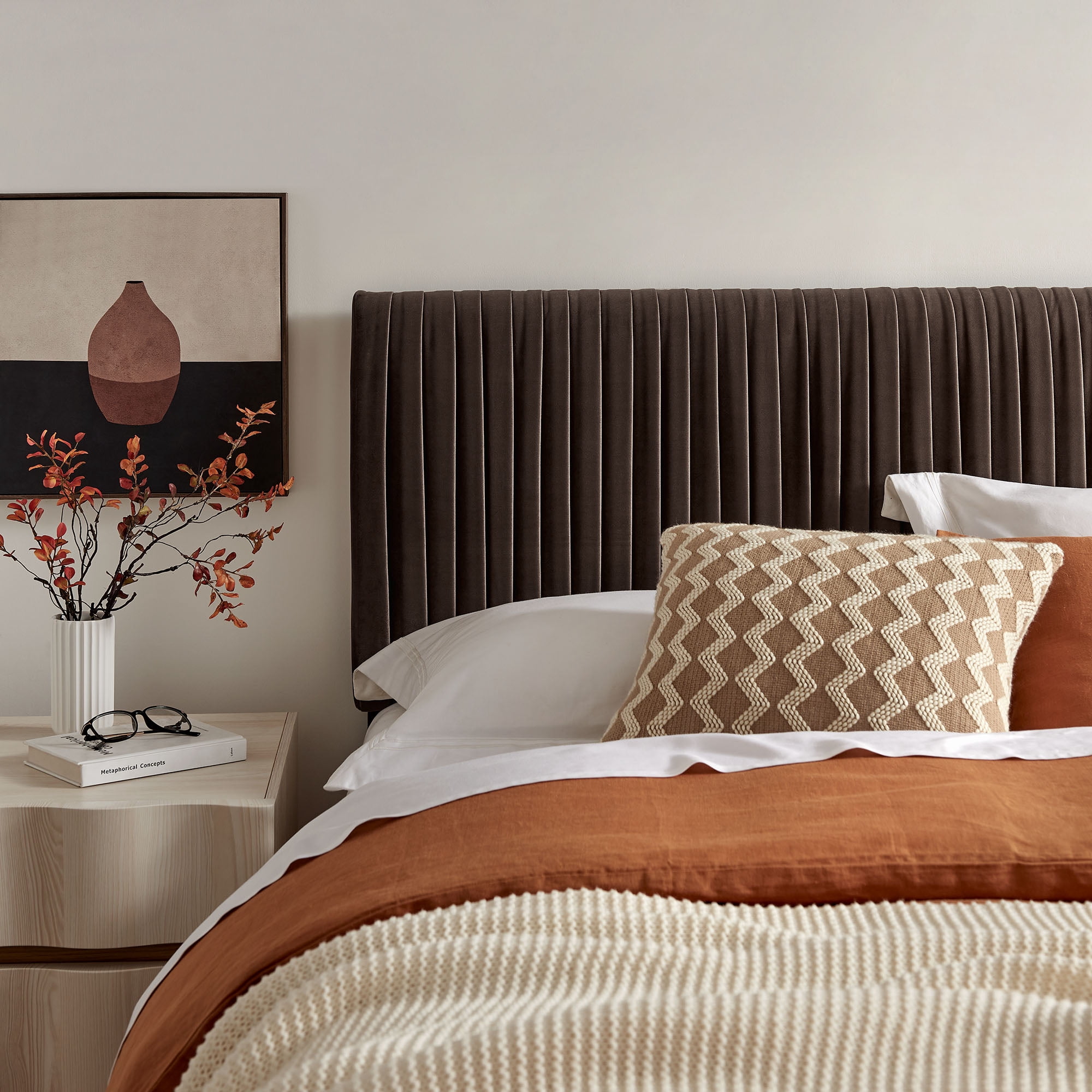 Eloise Stain-Resistant Performance Velvet Queen Headboard in Chocolate Brown