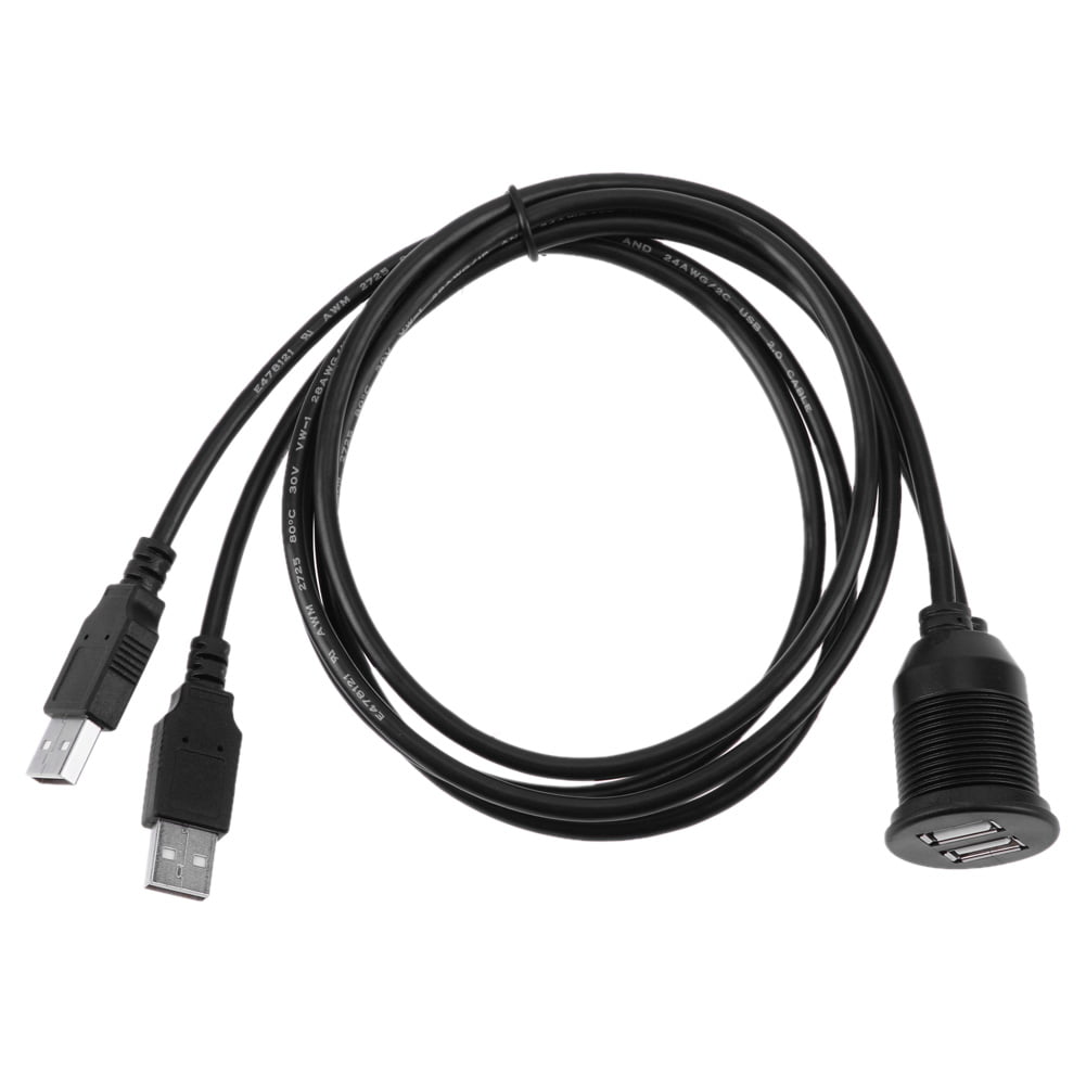 3FT Car Dashboard Flush Mount Dual USB 2.0 A Socket Extension Lead Panel Cable 