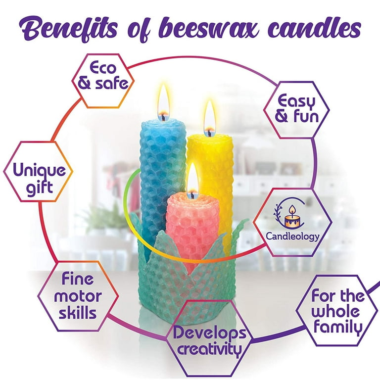 Beeswax Gifts Candle Making Kit - Make Your Own Beeswax Candle DIY. Includes 18 Colored 100% Beeswax Sheets and Cotton Wick