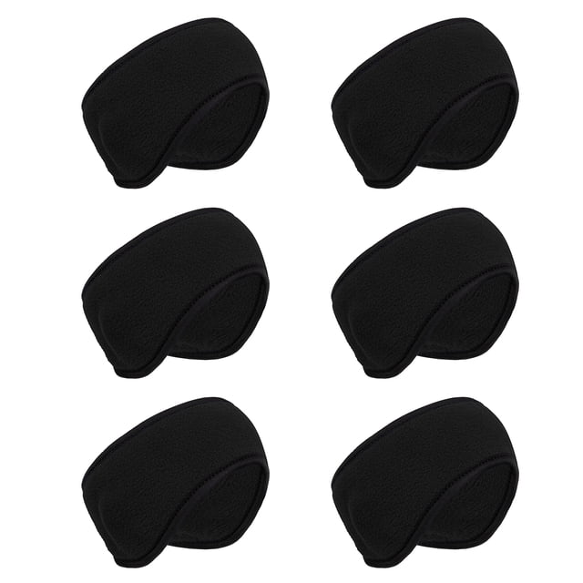 TOPTIE Lot de 6 Cache-Oreilles Bandeau en Polaire, Cache-Oreilles Noirs pour Hommes Femmes Hiver Course Ski