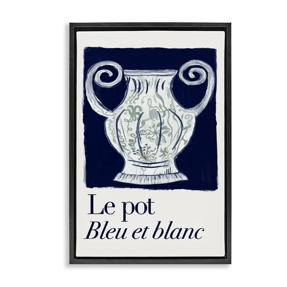 Stupell Industries Le Pot Ornate Vase History & Language Painting Black Floater Framed Canvas Art Print Wall Art, 17 x 25