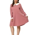 thumbnail image 1 of Women's Plus Size Dresses Peter Pan Collar Contrast Cuff Keyhole Back Cinched Waist Pullover Knit Dress Pink 3X, 1 of 7