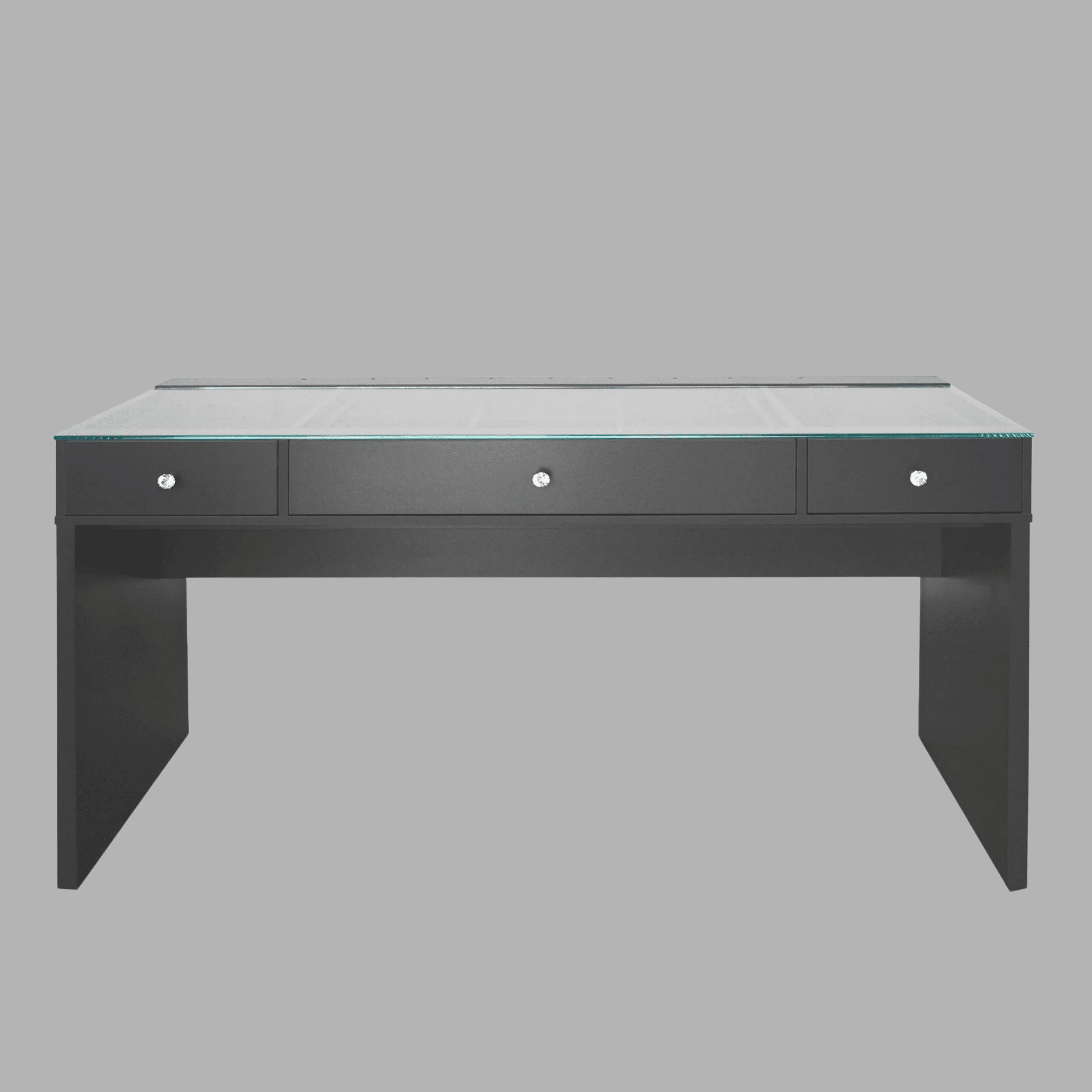 Impressions Vanity Slay Station Naomi Vanity Table with 3 Drawer and Glass Table Top (Charcoal)