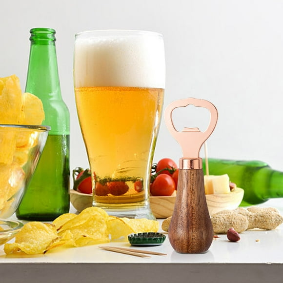 Beer Bottle Opener | Vertical Stainless Steel Opener with Solid Natural Wood Handle | Durable Polished Design | Multifunctional Home Bar Tool | Space-Saving Décor | 1 Pack