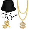 thumbnail image 1 of Kit de disfraz de Hip Hop de los años 80 y 90, accesorios de rapero, sombrero de cubo, gafas de sol, anillo de cadena dorada, traje para hombres y mujeres, 1 of 5
