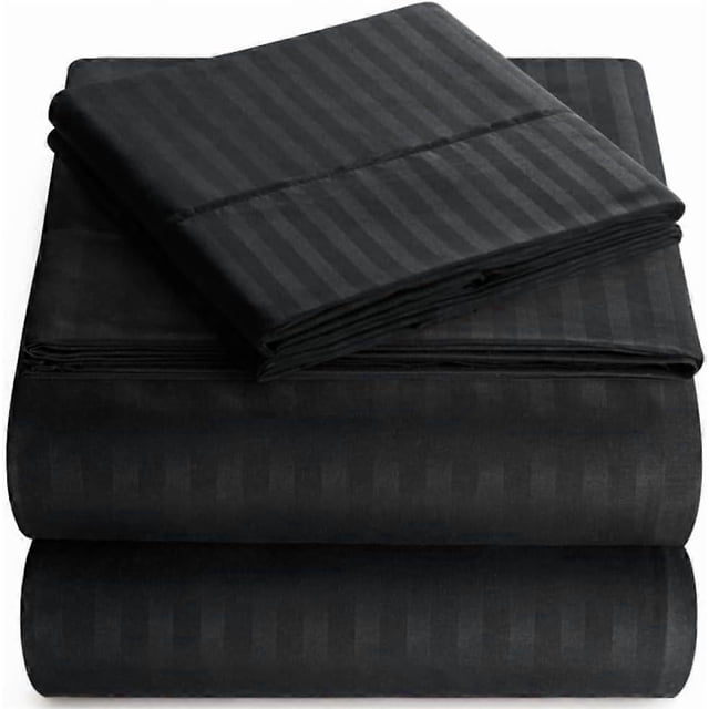 Striped Bed Sheet Set 1800 Luxury Soft Microfiber Deep Pocket 3-Piece Bedding Set - Wrinkle, Stain, Fade Resistant - Black Queen
