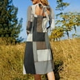 thumbnail image 5 of Geometric Modern Art Brown Gray Black Women's 3/4 Sleeve Dresses Elegant A-Line Midi Dress Flare Summer Casual Sundress, 5 of 9