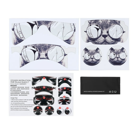 ZOUSSIQI VR Glasses Controller Headset Protective Stickers PVC Skin Cover Set for Oculus Quest 2Sunglasses Cat EL225#36574