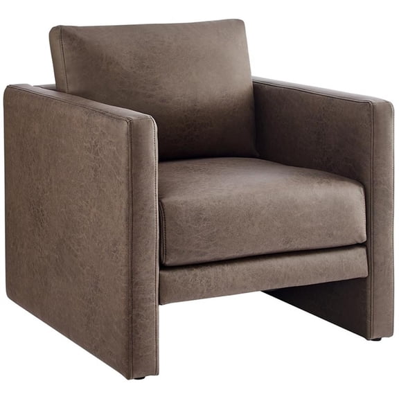 Pemberly Row Contemporary Espresso Faux Leather Modern Arm Chair