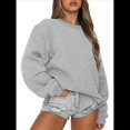 thumbnail image 1 of Sudaderas de Larga para Mujer, Cuello Redondo, Jerséis Holgados, Tops de Otoño Gris L, 1 of 10