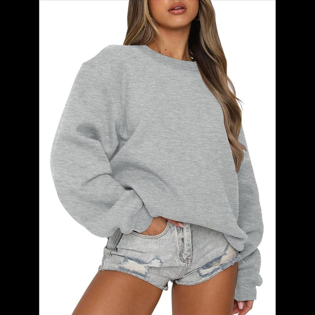 Sudaderas de Larga para Mujer, Cuello Redondo, Jerséis Holgados, Tops de Otoño Gris M