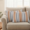 thumbnail image 5 of 2 Pack Outdoor Waterproof Throw Pillow Covers,Orange Grey Vertical Stripe Decorative Rectangle Patio Pillowcases for Chair Couch Sofa 20x12in, 5 of 9